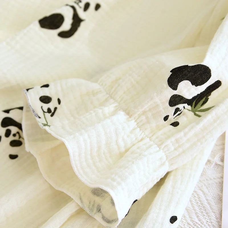 Cute Panda White Cotton Nightgown