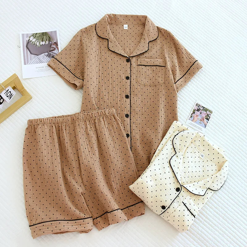 Polka Dot Cotton Short Sleeve Shorts Pajama Set