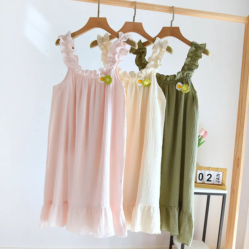 Breezy Thin Flowery Cotton Nightgown