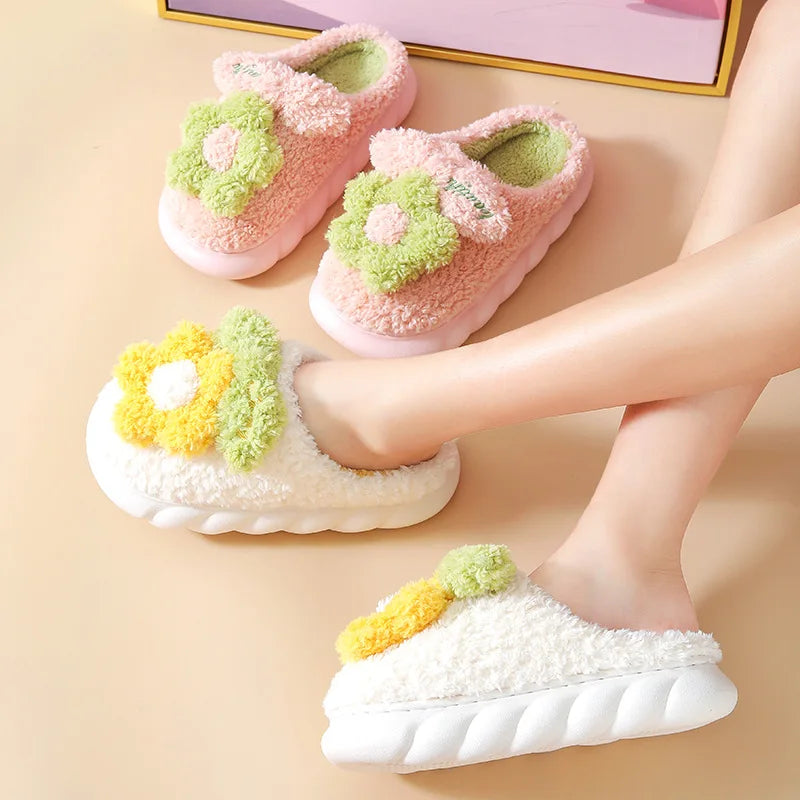 Cozy Floral Plush Slippers