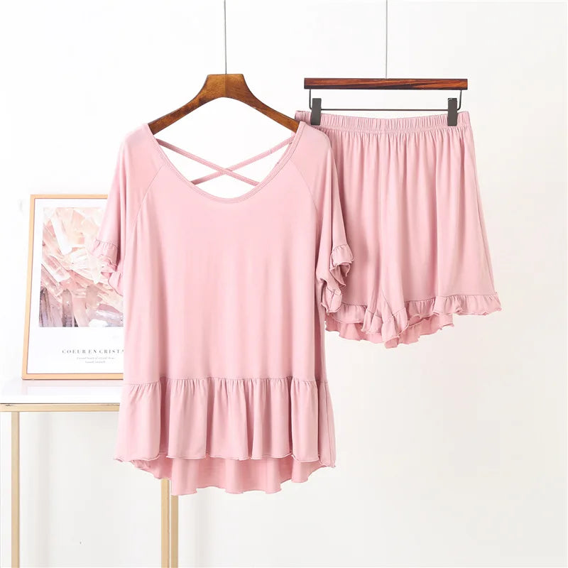 Casual Comfort Modal Ruffle Sleeve Loungewear Set