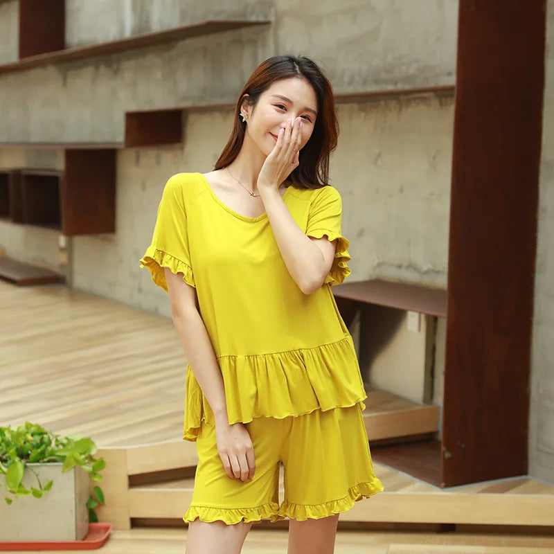 Casual Comfort Modal Ruffle Sleeve Loungewear Set