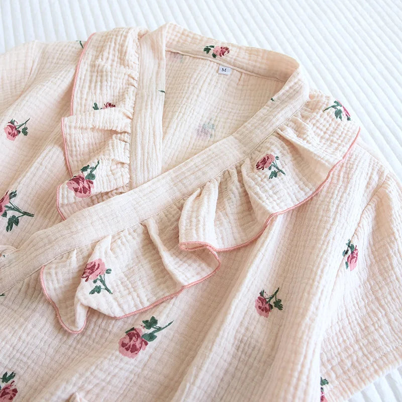Sweet Lace Cotton Short Sleeve Shorts Pajama Set
