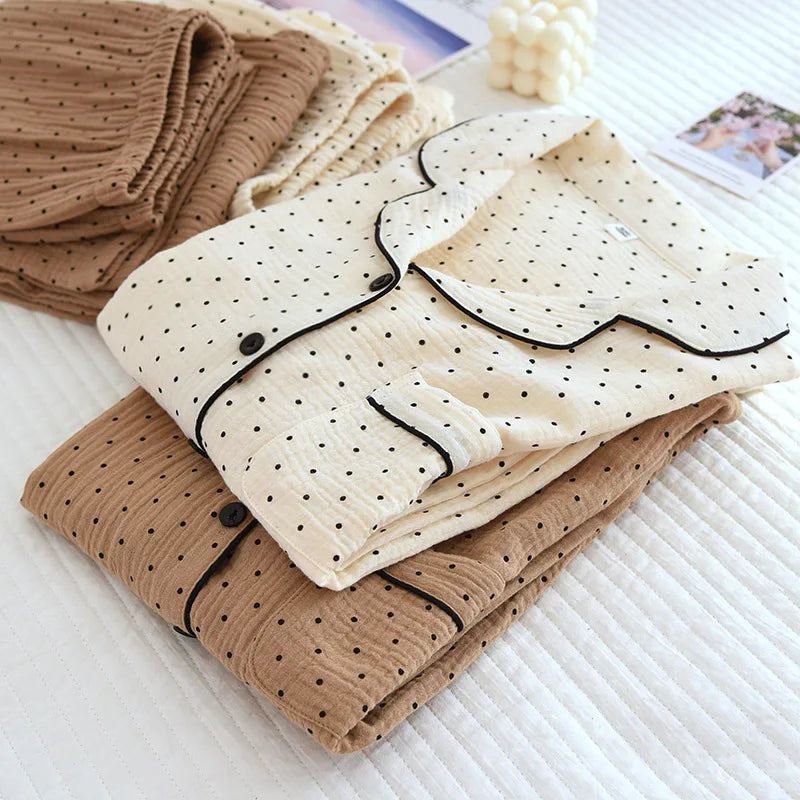Polka Dot Cotton Long Sleeve Pants Pajama Set