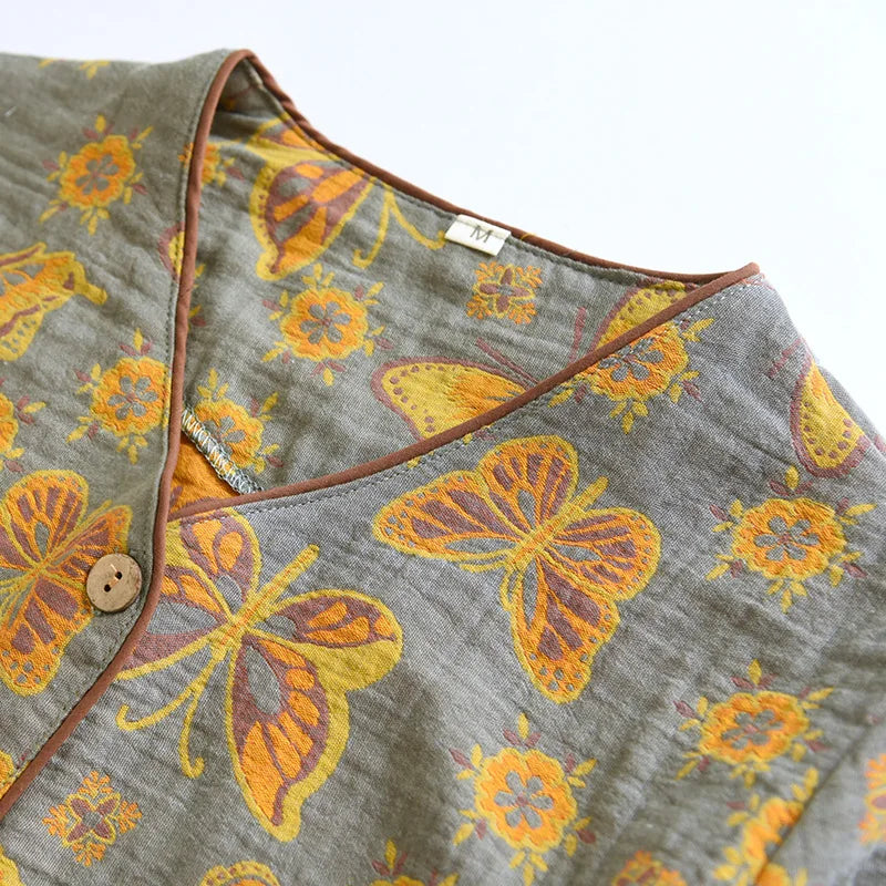 Enchanting Pure Cotton Jacquard Short Sleeve Capris Pajama Set