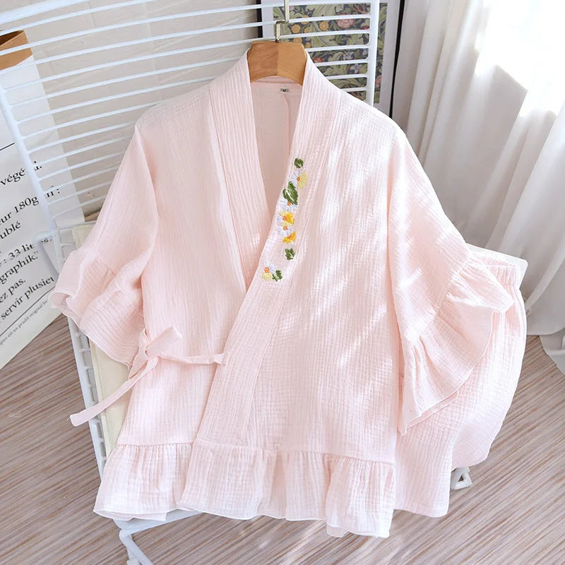 Japanese Kimono-inspired Pure Cotton Short Sleeve Shorts Pajama Set