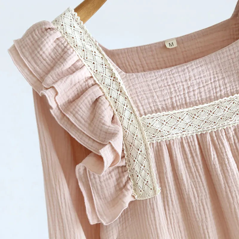 Palace-Style Ruffled Cotton Nightgown
