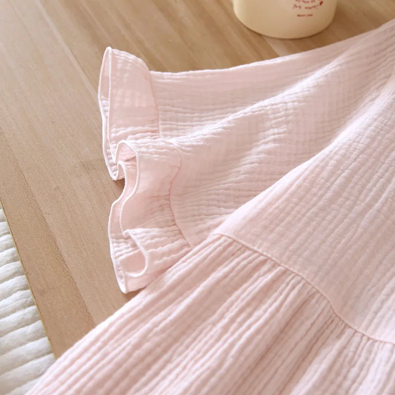 Embroidered Round-Neck Cotton Short-Sleeve Capris Pajama Set