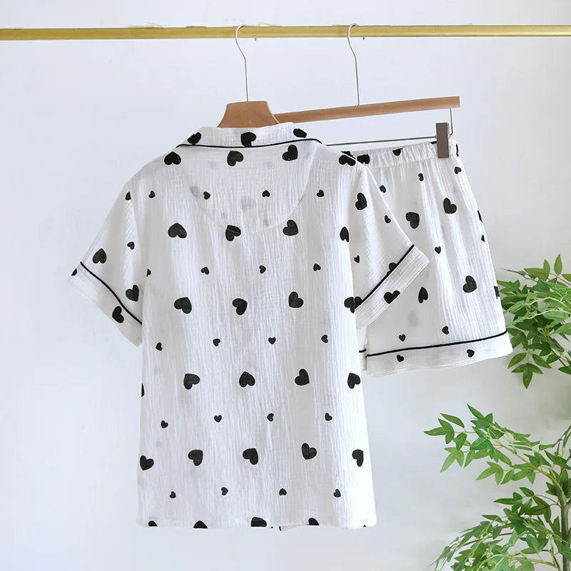 Adorable Hearts Cotton Short Sleeve Shorts Pajama Set