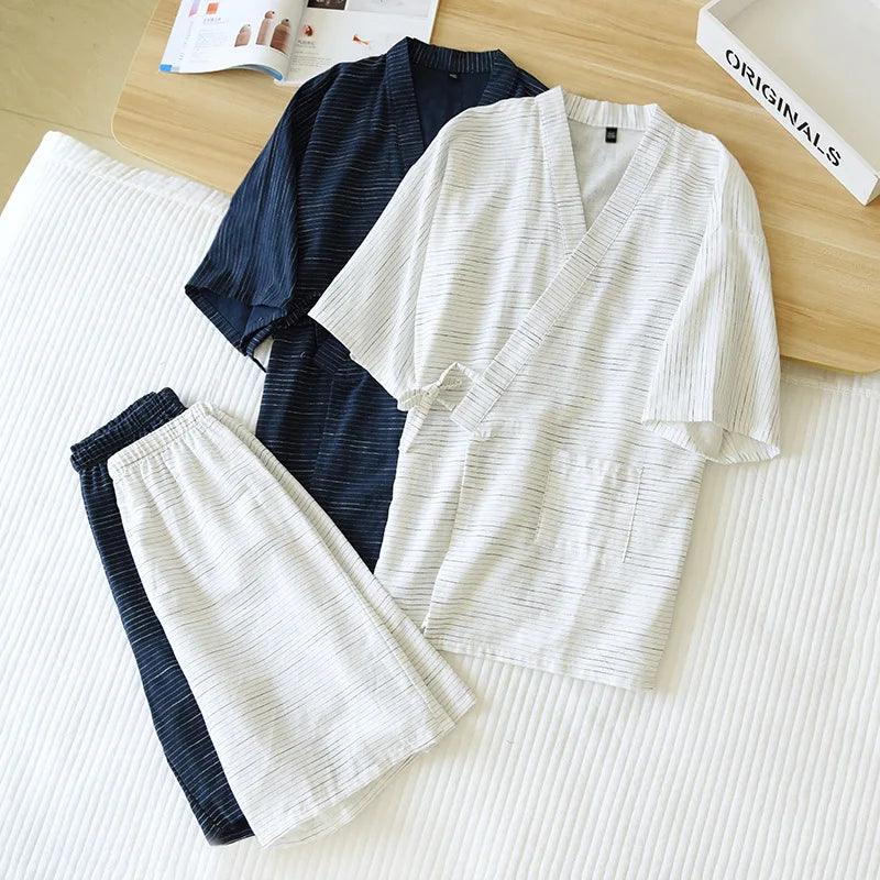 Summer Men's Cotton Kimono Pajama Set
