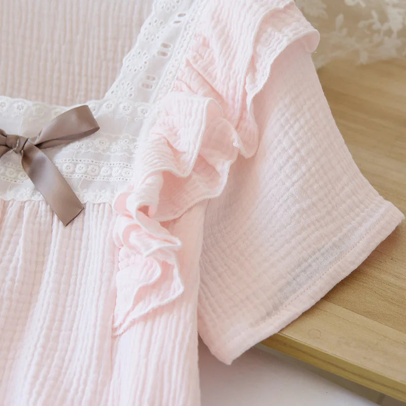 Cute Bow Tie Neck Cotton Short Sleeve Shorts Pajama Set