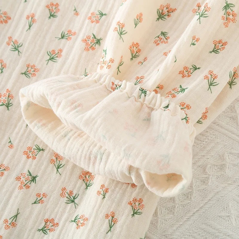 Delicate Floral Cotton Long Sleeve Pants Pajama Set