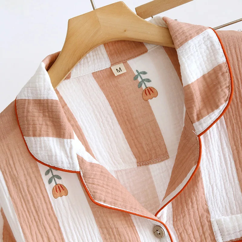 Striped Cotton Short Sleeve Shorts Pajama Set