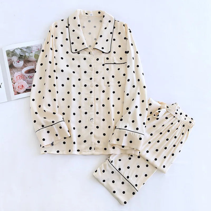 Luxe Polka Viscose Long Sleeve Pants Pajama Set