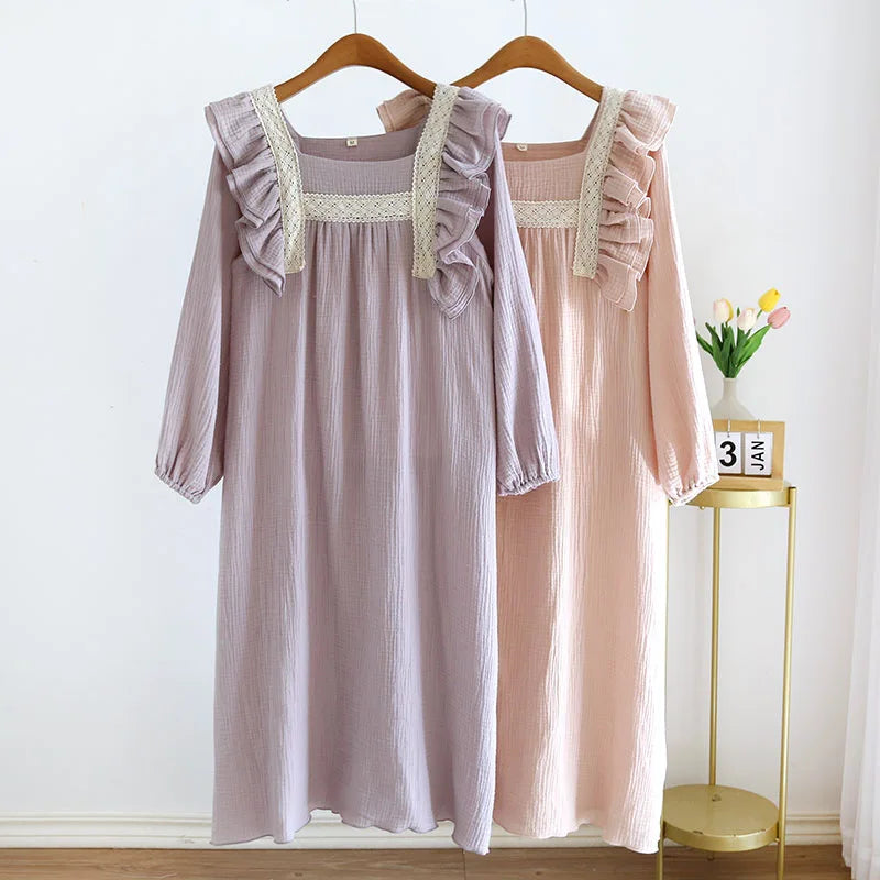 Palace-Style Ruffled Cotton Nightgown
