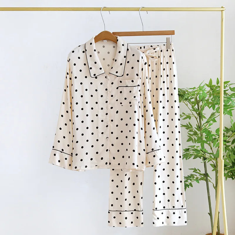 Luxe Polka Viscose Long Sleeve Pants Pajama Set