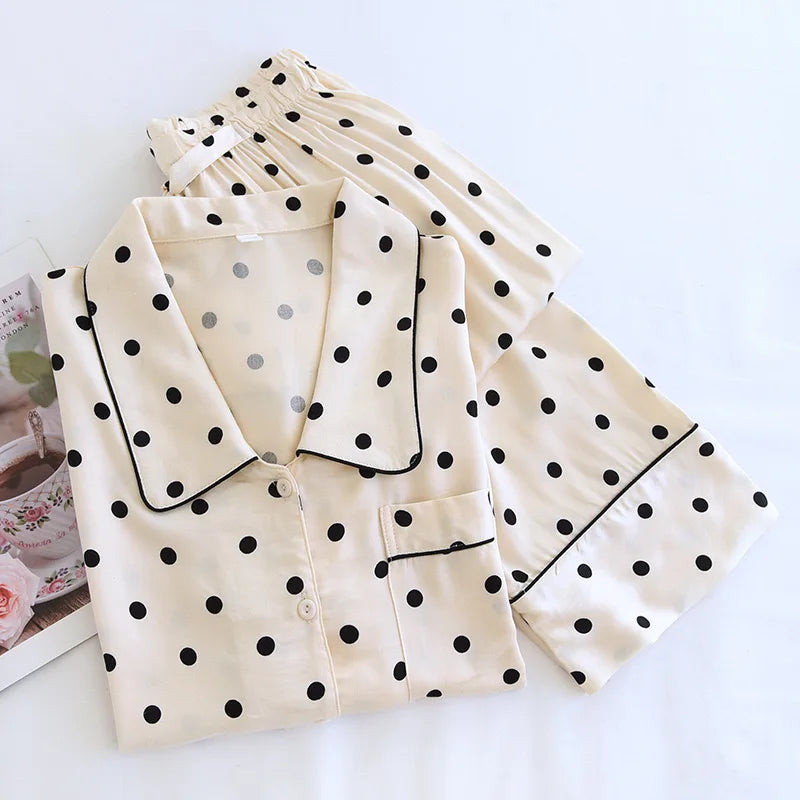 Luxe Polka Viscose Long Sleeve Pants Pajama Set