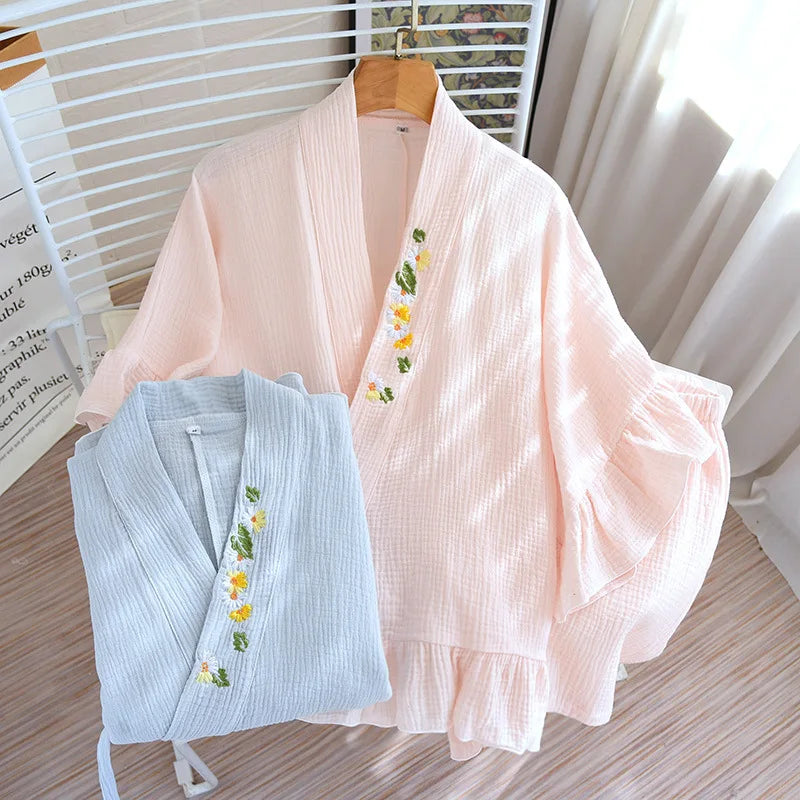 Japanese Kimono-inspired Pure Cotton Short Sleeve Shorts Pajama Set
