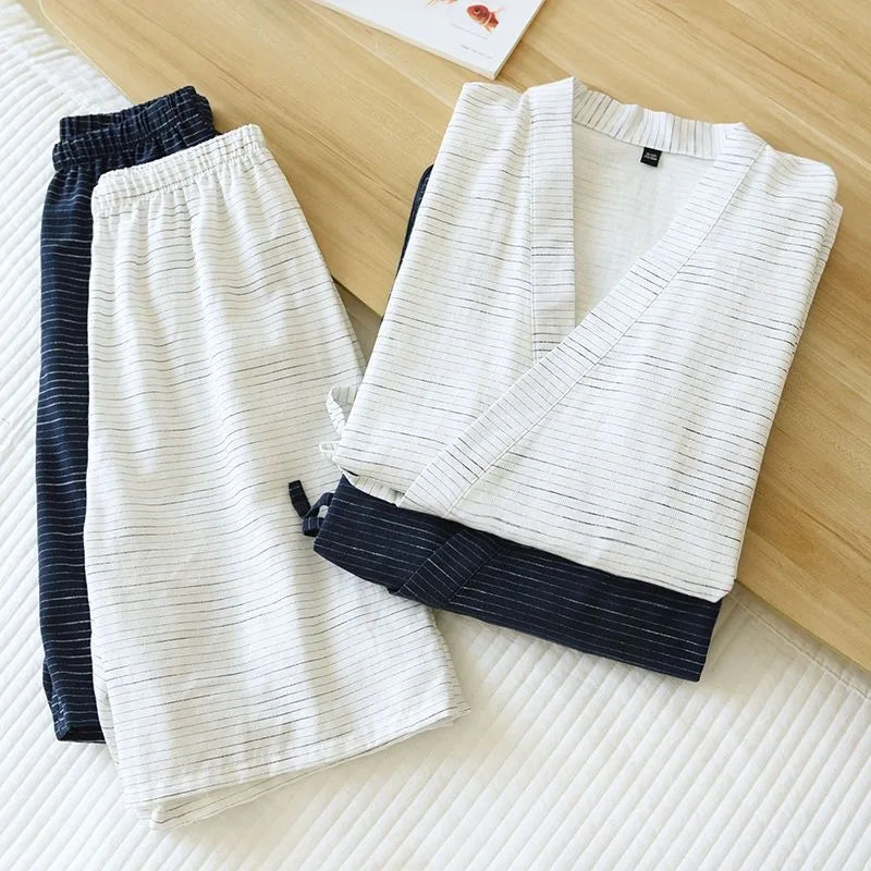 Summer Men's Cotton Kimono Pajama Set