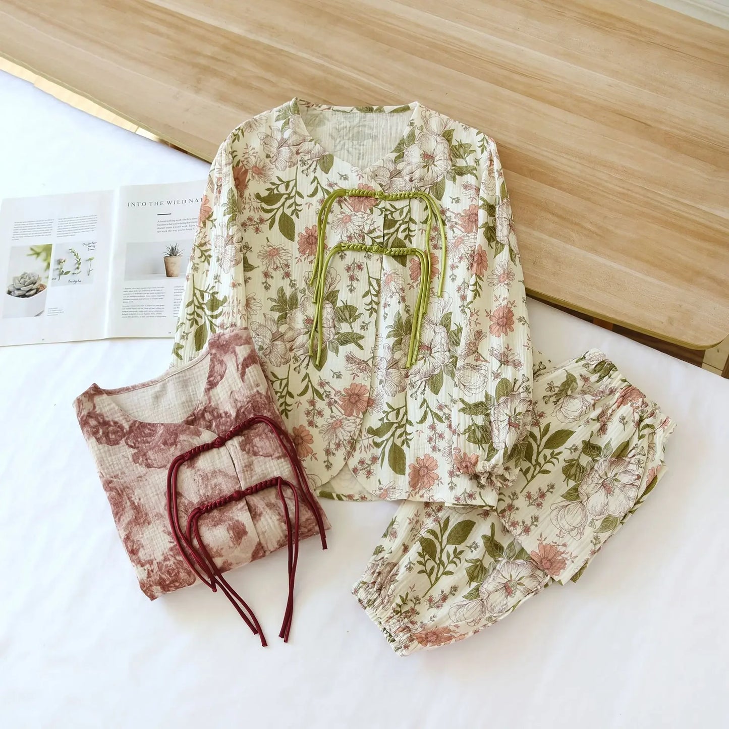 Flower Garden Cotton Long Sleeve Pants Pajama