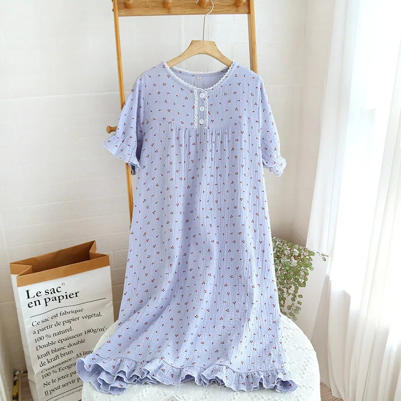 Cherry Dreams Lace Cotton Long Nightgown