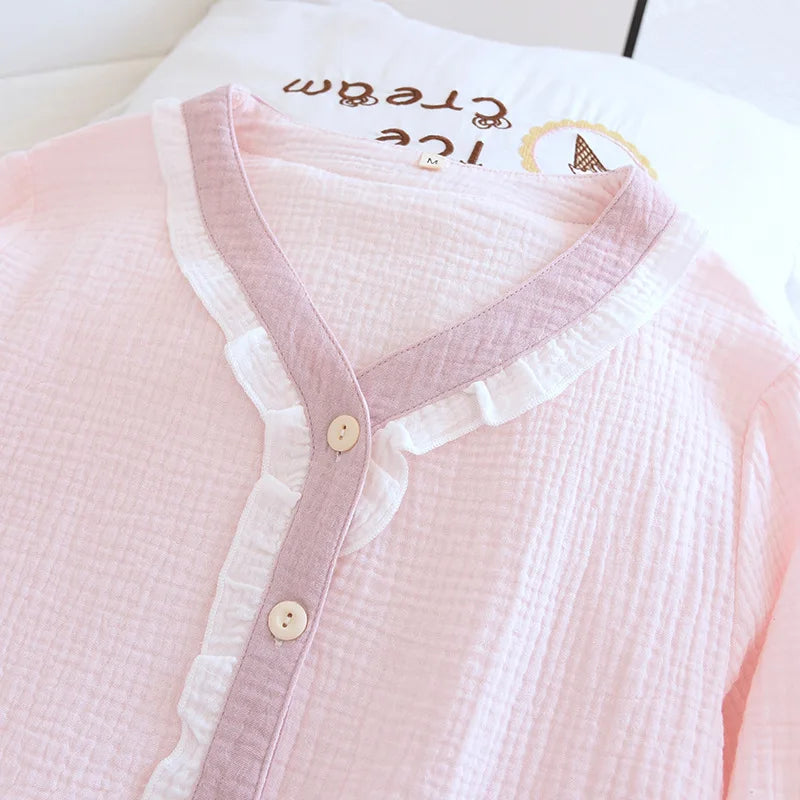 Pastel Cotton Long Sleeve Pants Pajama Set