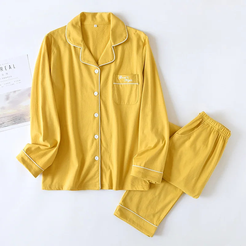 Simple Casual Cotton Long Sleeve Pants Pajama Set