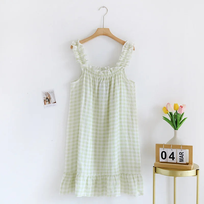 Breezy Thin Plaid Cotton Nightgown