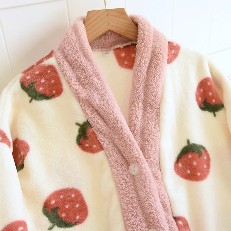 Fluffy Strawberry Dream Flannel Loungewear Set