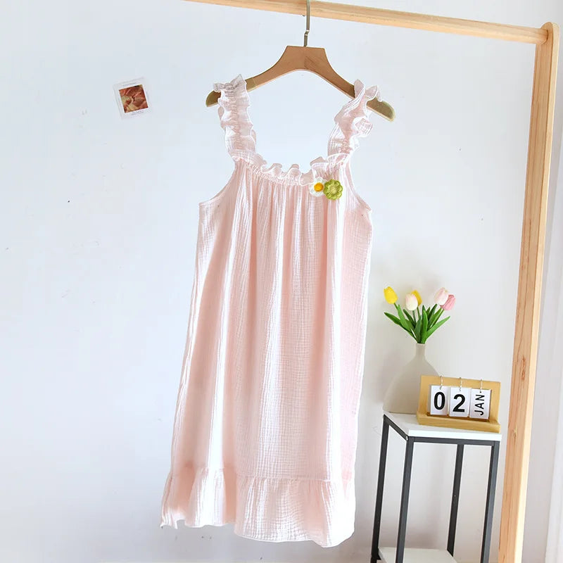 Breezy Thin Flowery Cotton Nightgown