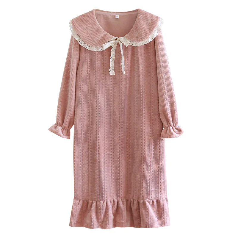 Ruffled Flannel Long-Sleeve Nightgown