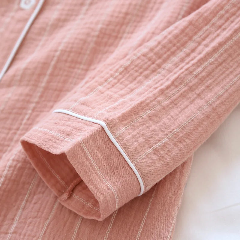 Cozy Striped Button-Up Cotton Nightgown
