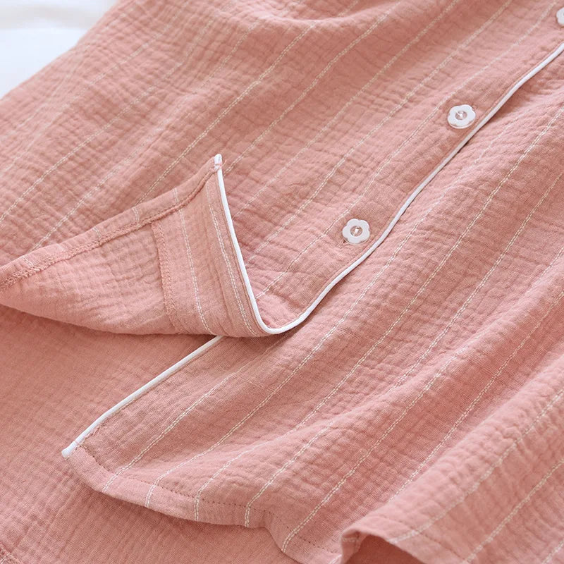Cozy Striped Button-Up Cotton Nightgown