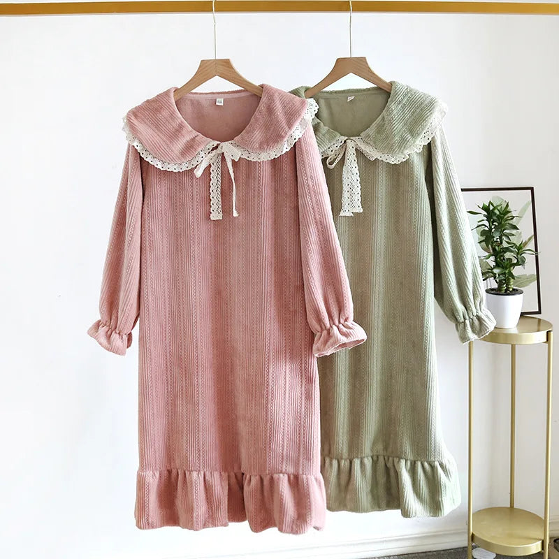 Ruffled Flannel Long-Sleeve Nightgown