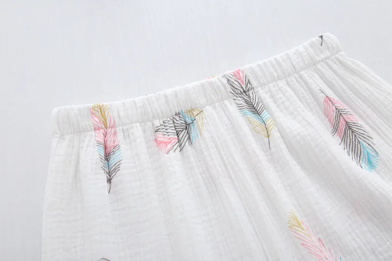 Feathered Dreams Kimono-style Cotton Long Sleeve Pants Pajama Set