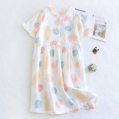 Pumpkin Lace-Trimmed Cotton Gauze Nightgown