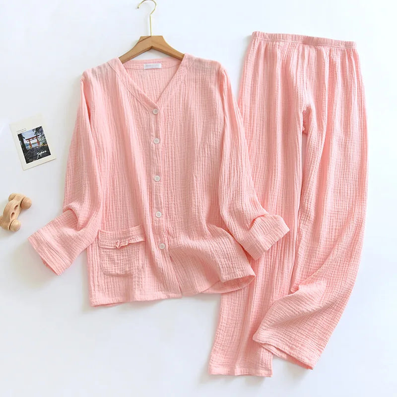 Long Sleeve Button-Up Cotton Pajama Set
