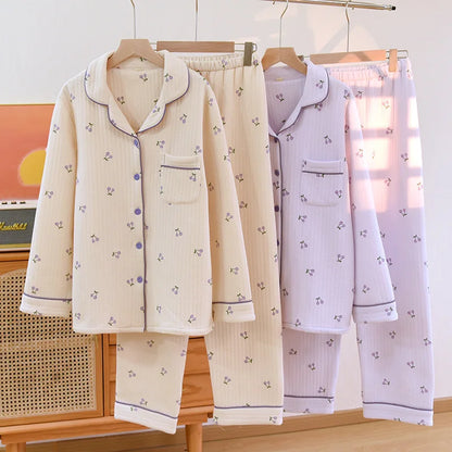 Cherry Cotton Long Sleeve Pants Pajama Set