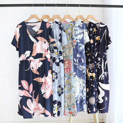 Floral V-Neck Viscose Nightgown