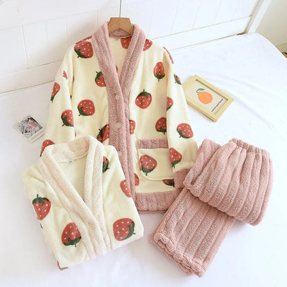 Fluffy Strawberry Dream Flannel Loungewear Set