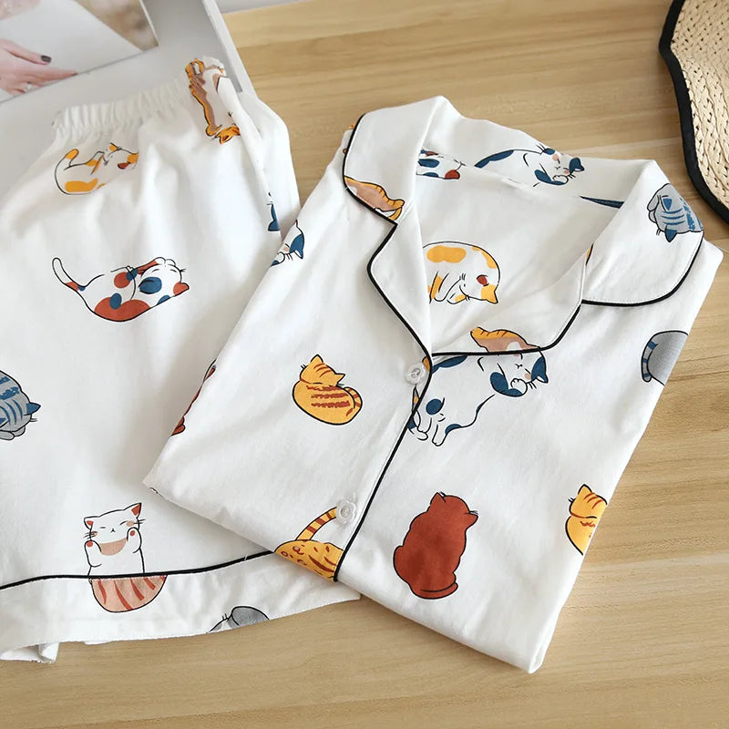 Sleepy Kittens Cotton Short Sleeve Shorts Pajama Set