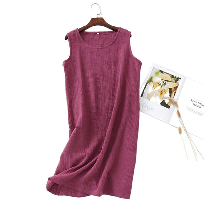 Solid Cotton Sleeveless Nightgown