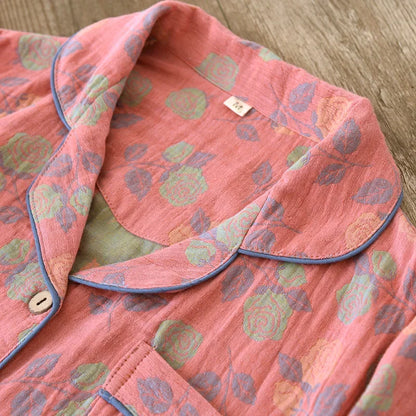 Rose-Inspired Cotton Long Sleeve Pants Pajama Set