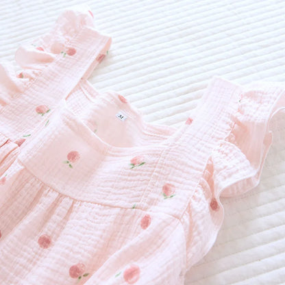 Peachy Sleeveless Ruffle Cotton Shorts Pajama Set