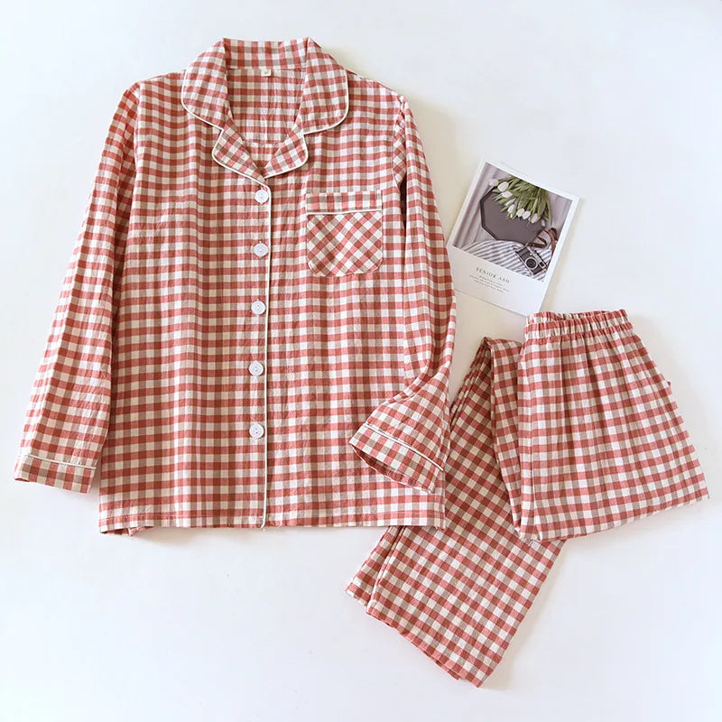 Plaid Cotton Long-Sleeve Pants Pajama Set