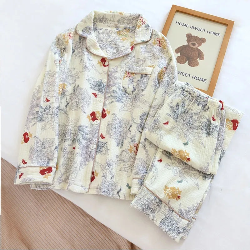 Forest Painting Cotton Long Sleeve Pants Pajama Set